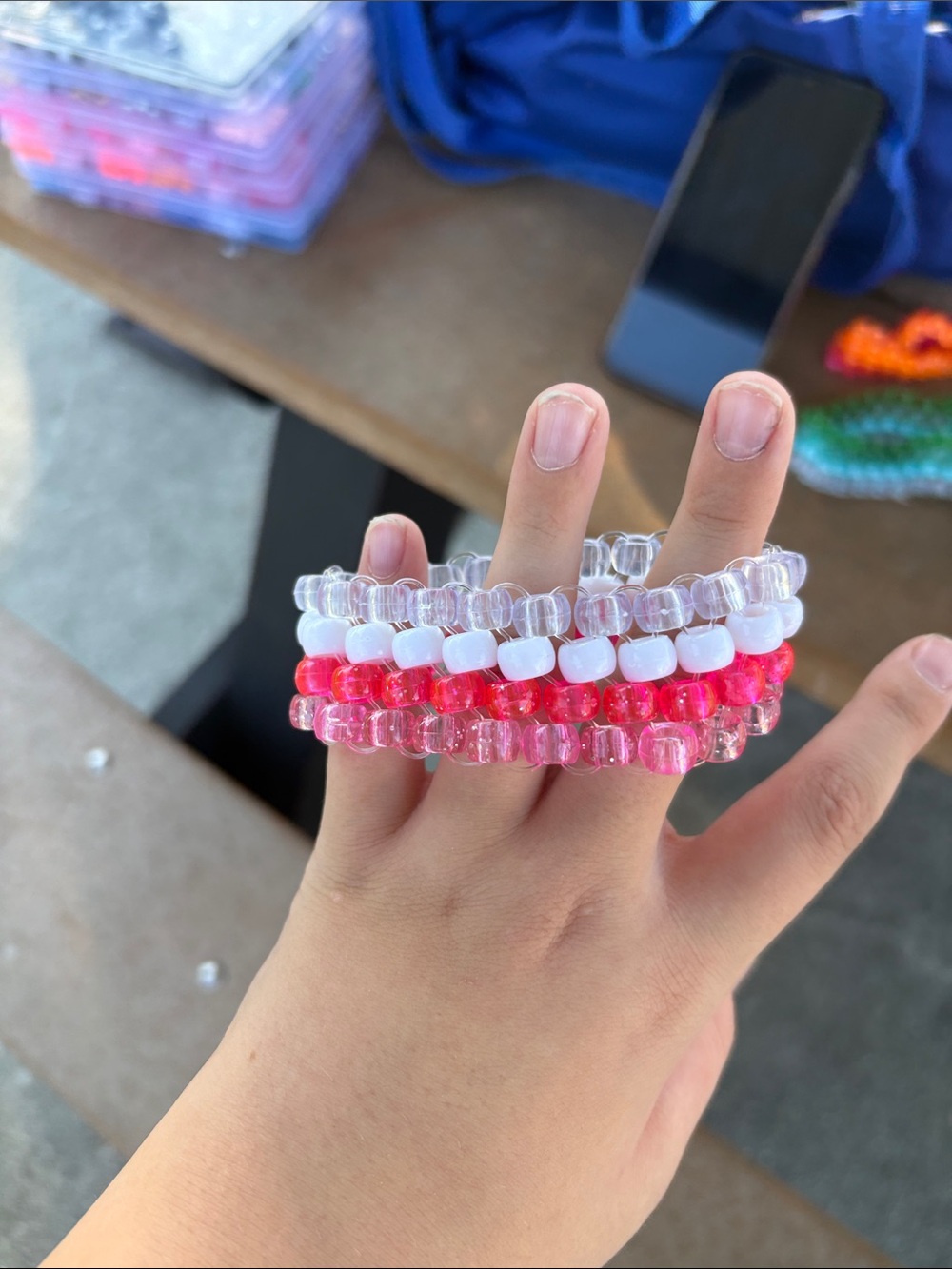 Clear, White and Pink Beaded Kids Bracelet Set